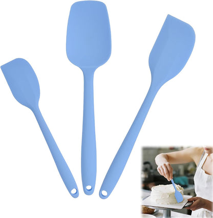 Silicone Spatulas Heat Resistant Food Grade Rubber Spatula, Handle with Ergonomic Grip Kitchen Utensils Set, Nonstick Silicona Cooking Utensils Set for Cooking, and Mixing 3Pacs Blue