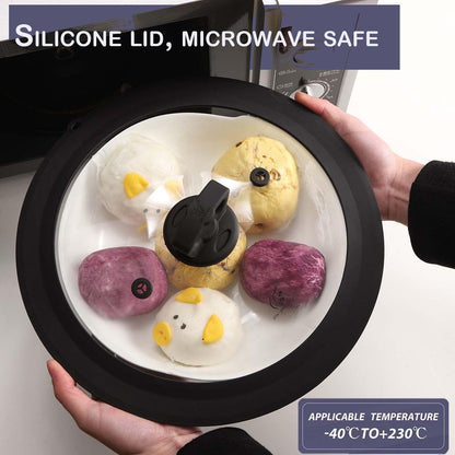 Vented Tempered Glass Universal Lid for Pot Pan Skillet with Heat Resistant Silicone Rim Microwave Splatter Lid Cover Microwave Safe Fit 11.5" 12" 12.5" Cookware, Dishwasher Safe Grey