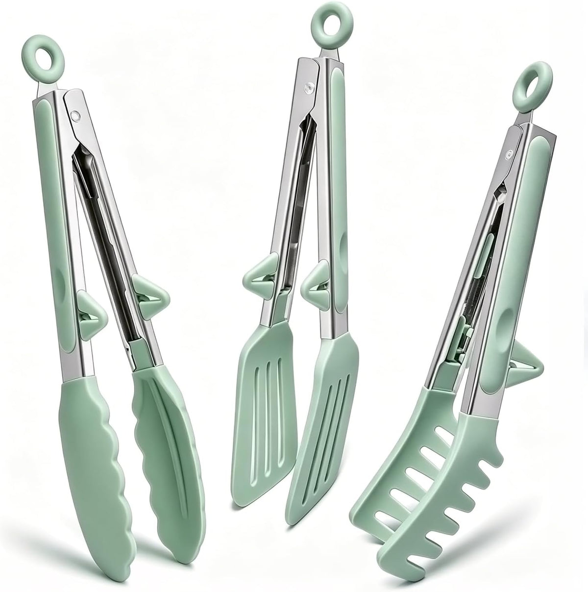 9" Kitchen Tongs for cooking with Silicone Tips, 3Pcs Serving Tongs, Blue