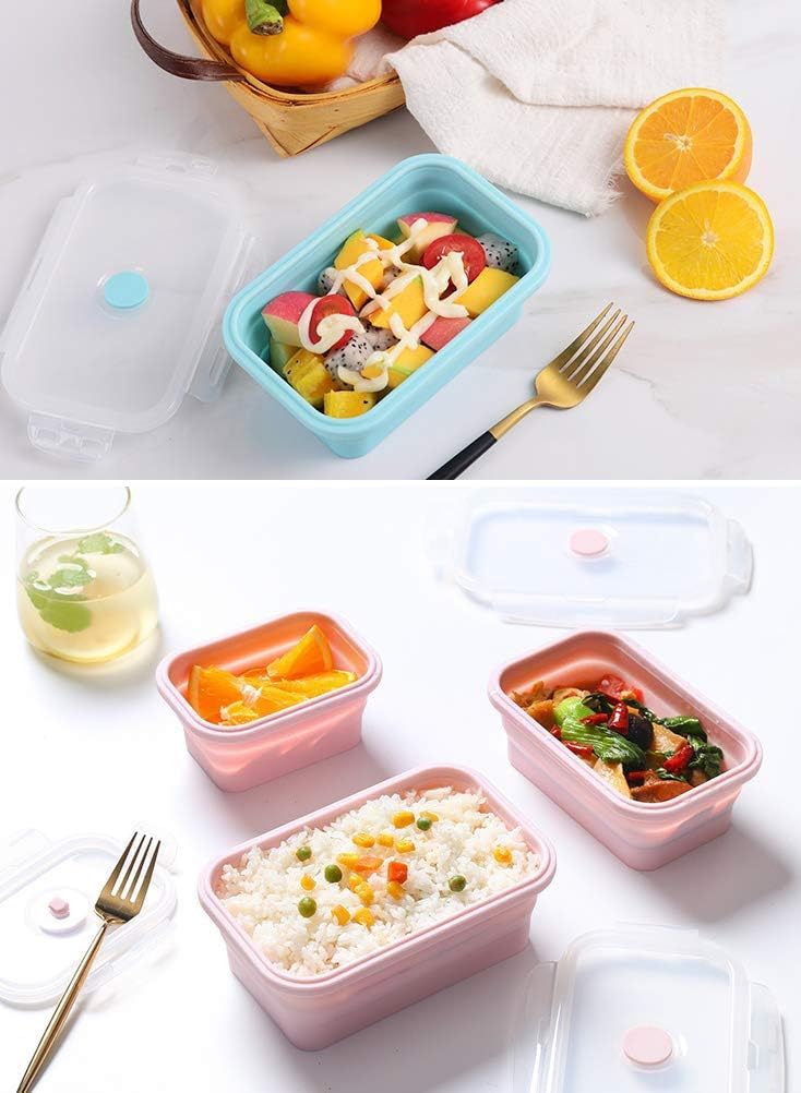 Alimat PluS 40.5oz Silicone Collapsible Food Storage Containers with Lids, 3 Pack Set 1200ml Folding Large Meal Prep Lunch Containers, Microwave, Freezer and Dishwasher Safe
