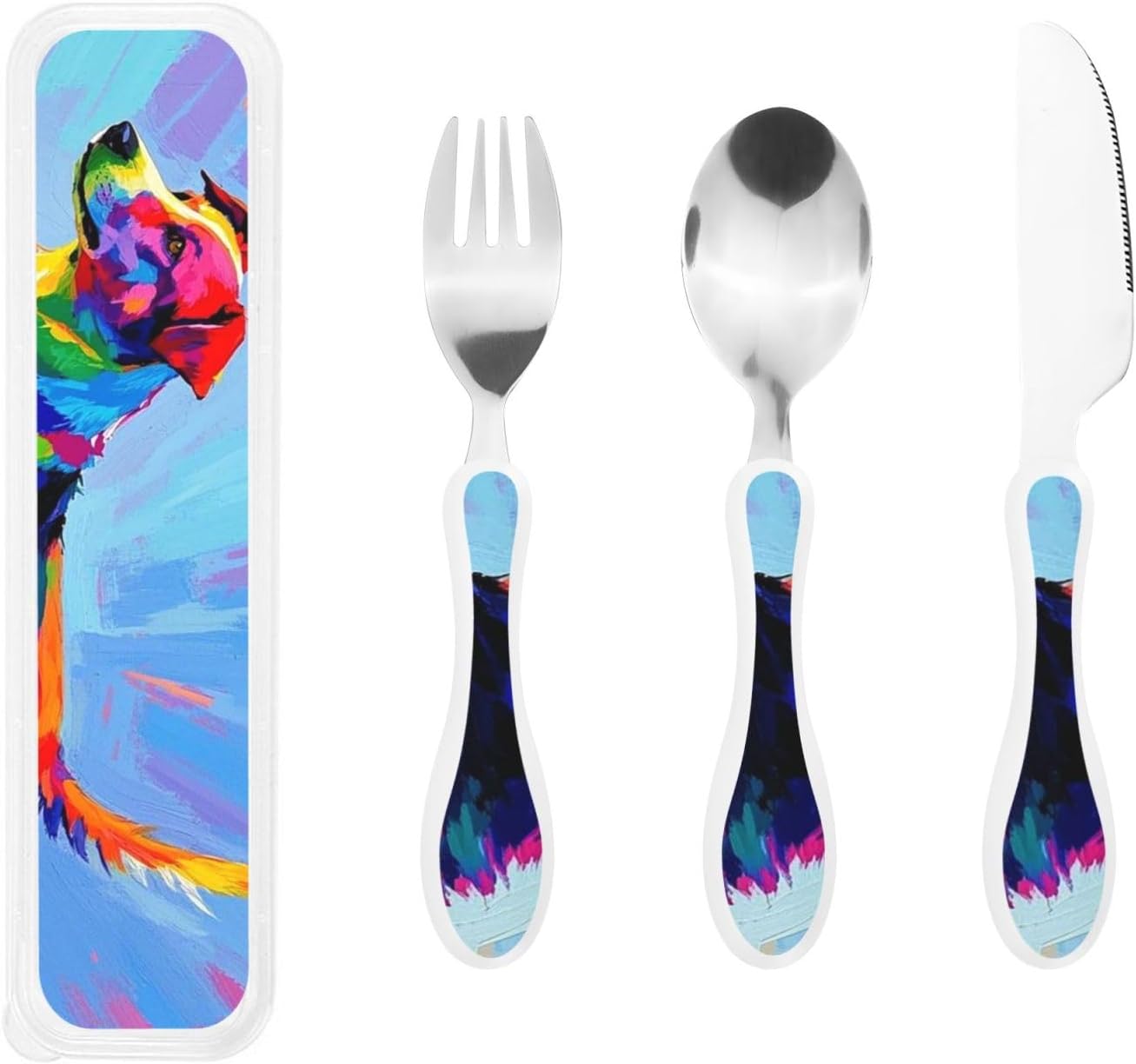 3-Piece Kids Silverware Set With Storage Case, Stainless Steel Reusable Children Safe Knife Spoon Fork Set Chinese Celadon Peacock Children Flatware Set For Kids Lunch Box