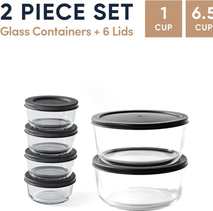 6-Piece Glass Food Storage Containers Set (3 Containers + 3 BPA-Free Lids) | 2-Cup, Leakproof | Microwave, Freezer, Oven & Dishwasher Safe | Ideal for Meal Prep & Pantry Organization, Pistachio