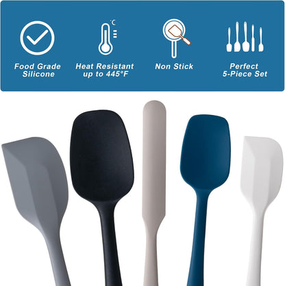 Silicone Spatula Set, 5 Piece Food Grade Rubber Spatulas for Baking, Cooking, and Mixing High Heat Resistant Non Stick Dishwasher Safe BPA-Free (Multicolor)