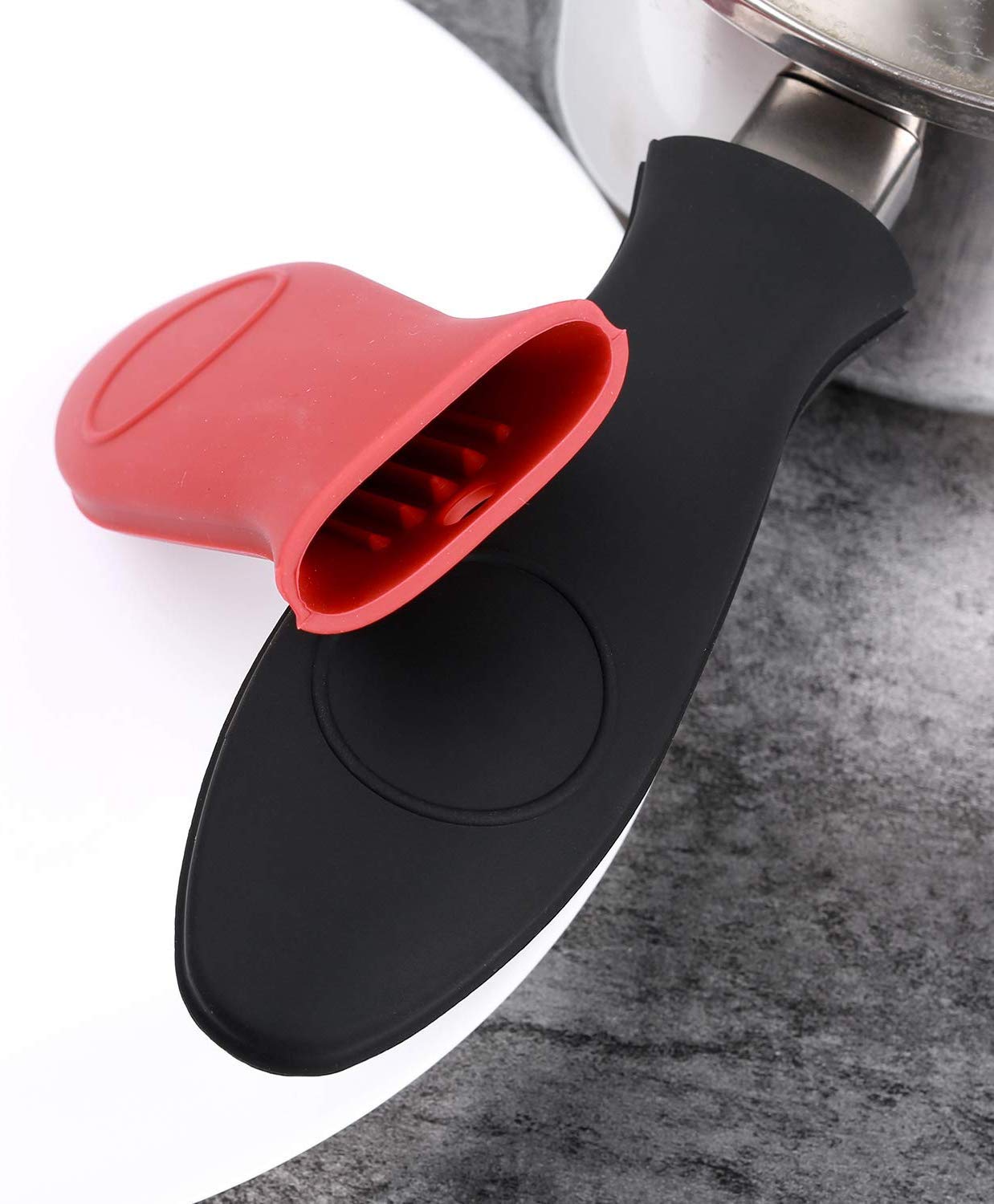 Silicone Hot Handle Holder, 4 Pack Premium Cast Iron Handle Cover, Heat Protecting Silicone Handle Set for Frying Pan Griddle Kettle (Red & Black)