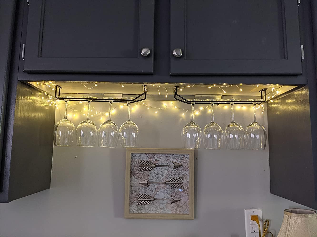 14-Inch Gold Wine Glass Rack, Under Cabinet Wine Glass Holder Stainless Steel Stemware Rack - Hanging Stemware Holder for Cabinet Kitchen Bar, Set of 2