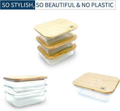 Glass Food Storage Containers with Bamboo Lids (4-Pack, 36oz) Airtight, Leakproof, BPA-Free Borosilicate Glass Meal Prep Containers – Eco-Friendly, Oven/Microwave/Freezer Safe-Plastic-Free & Reusable