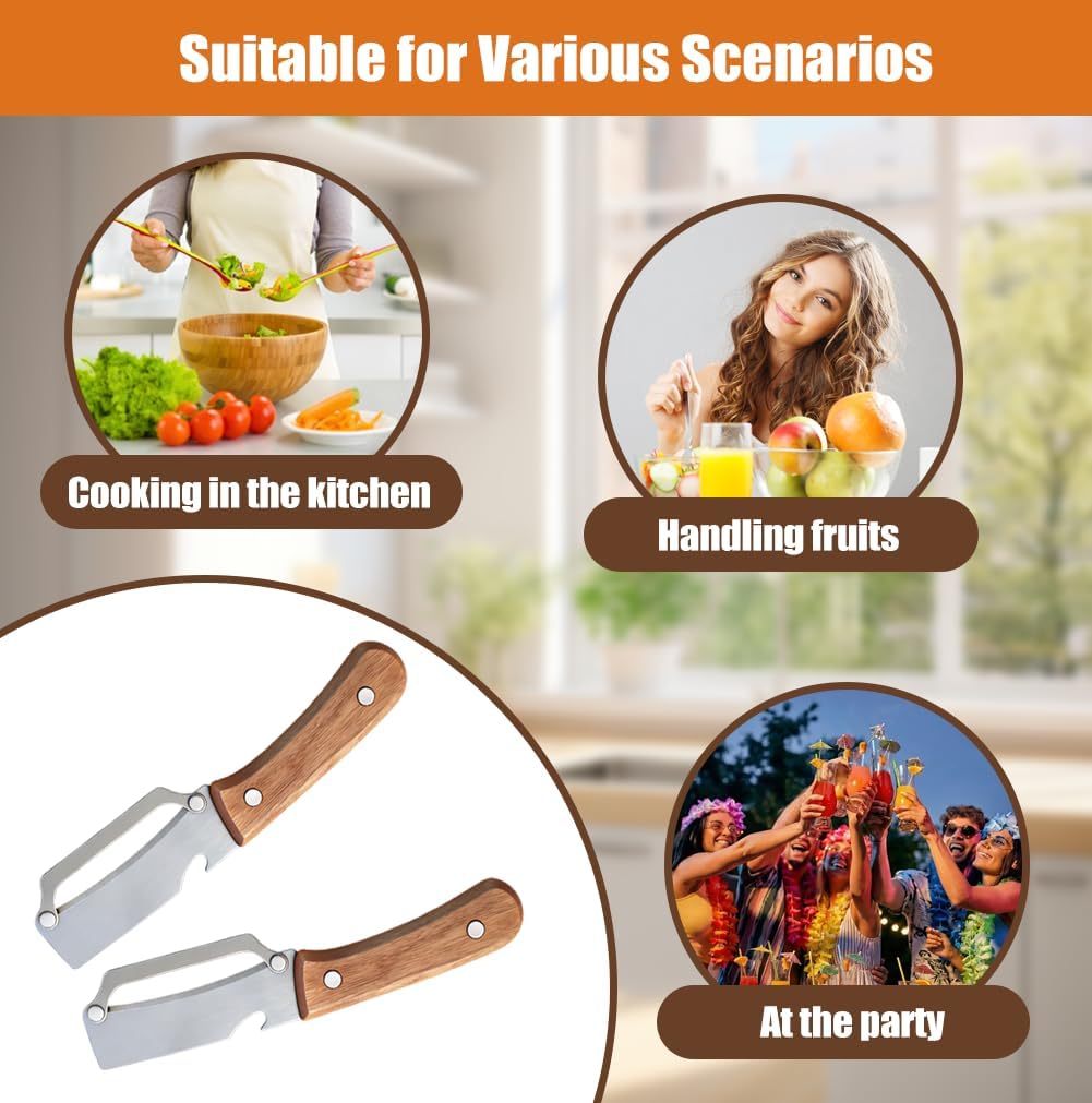 Multi-Functional Vegetable Peeler for Kitchen, Stainless Steel Vegetable and Fruit Peeler with Wooden Handle and Bottle Opener, Peelers for Kitchen, for Fruit Pumpkin Papaya Potato Carrot Apple