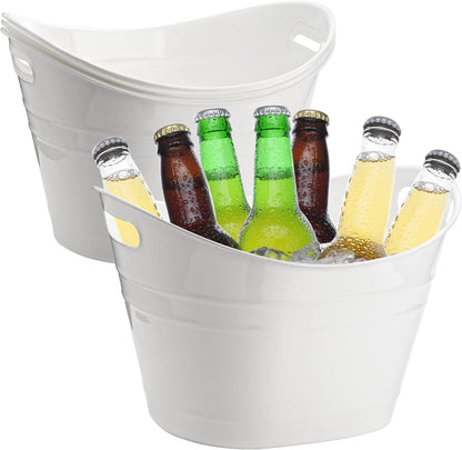 ZEAYEA 4 Pack Beverage Tub, 18L Plastic Beer Bottle Bucket with Handles, White Party Tub for Drinks, Plastic Buckets for Ice Wine Beer Bottle Cooler