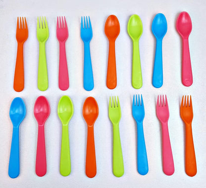 Jawbush 16 Pcs Kids Utensils, Plastic Kids Forks and Spoons, Reusable Toddler Utensils, Durable Flatware Set for Lunch Box, Easy to Use, BPA Free