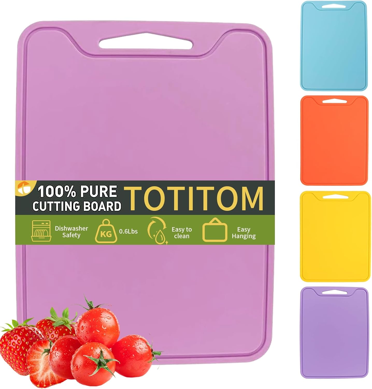 Silicone Cutting Board for Kitchen, 11.8''x 8.6'' Flexible Cutting Boards, BPA Free Non Slip Cutting Mat for Meat, Vegetables and Fruit with Easy Grip Handle, Dishwasher Safe (Deep purple)