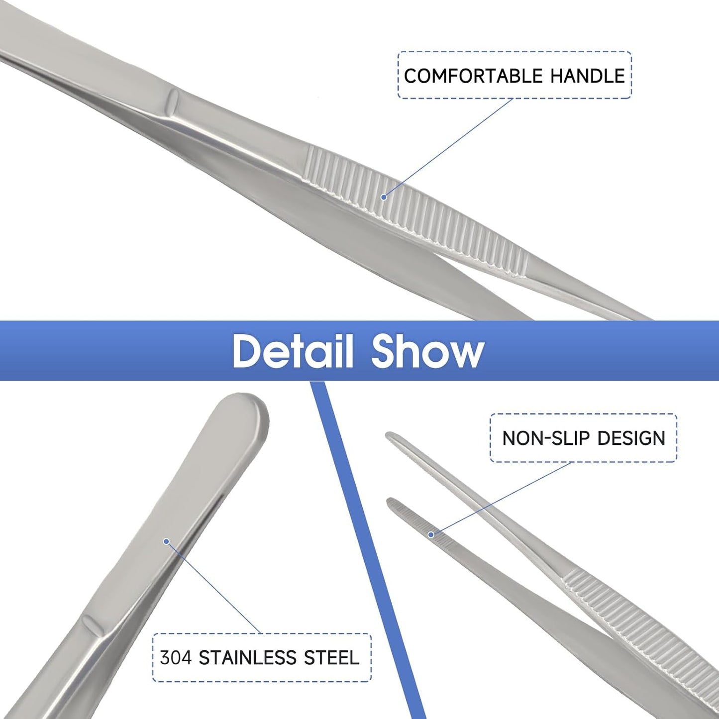 Kitchen Tweezer Tongs 304 Stainless Steel Cooking Tweezers Food Tongs, Culinary Chef Tweezers Pasta Tongs, 12 Inch