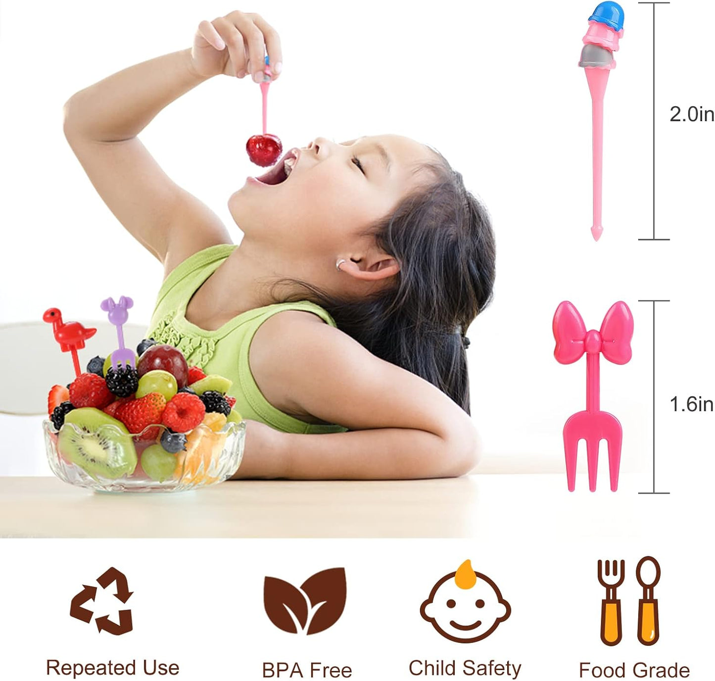32Pcs Food Picks for Kids, Cute Cartoon Mickey Unicorn Dinosaur Fruit Food Picks for Picky Eaters,Reusable Toddler Food Pick, Mini Toothpick for Kids Lunch Accessories and Party Supply
