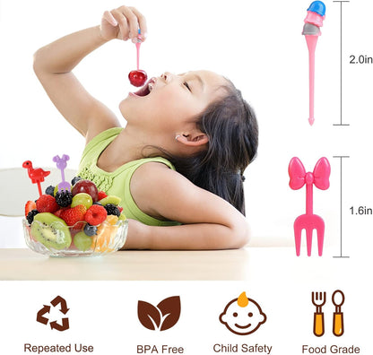 32Pcs Food Picks for Kids, Cute Cartoon Mickey Unicorn Dinosaur Fruit Food Picks for Picky Eaters,Reusable Toddler Food Pick, Mini Toothpick for Kids Lunch Accessories and Party Supply