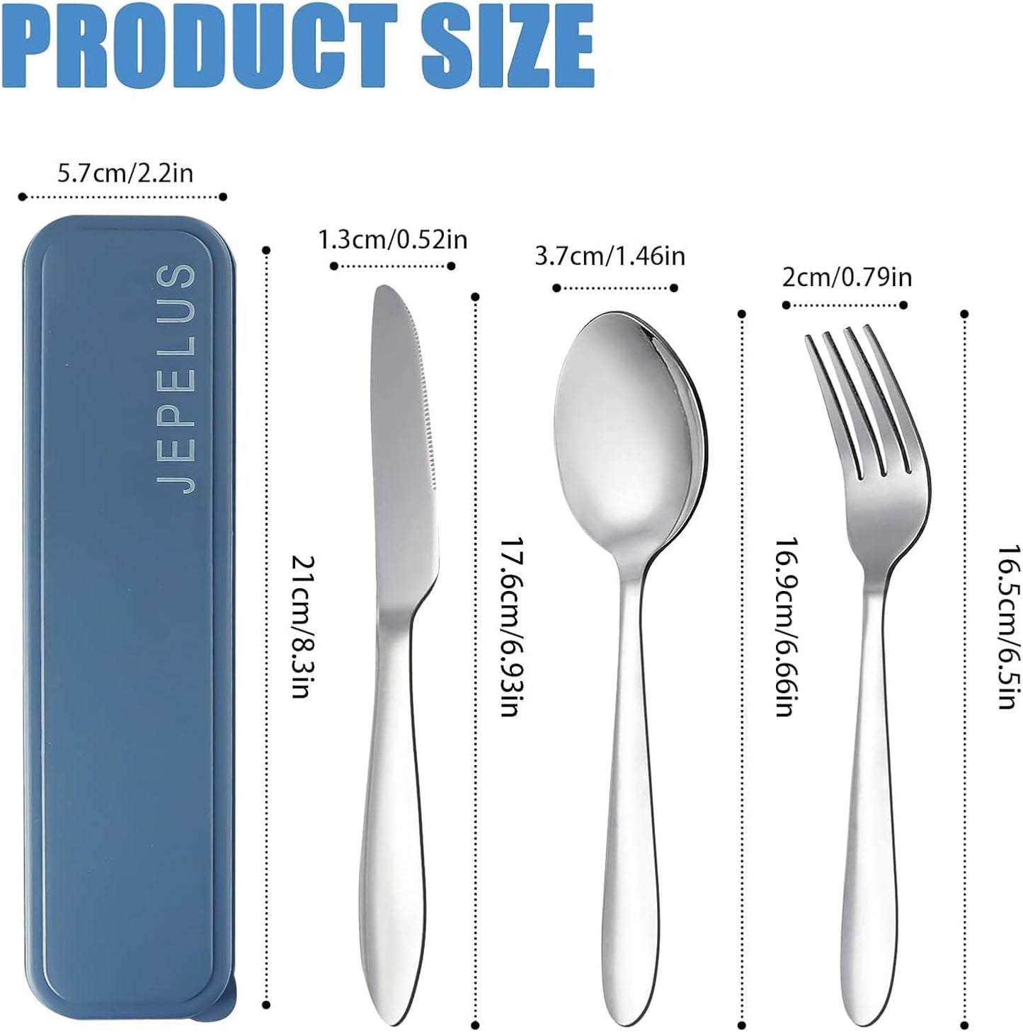 Travel Utensils with Case, Stainless Steel Silverware Set for Lunch Box, Portable Camping Cutlery Fork Spoon Knife, Reusable Utensil Set Flatware for Picnic School, Dishwasher Safe (Blue)