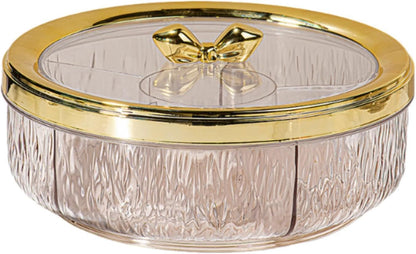 Yajuyi Divided Serving Tray Snack Dishes Dessert Plate Rotating Serving Platter Dish Clear Visibility Lid Suitable for Entertaining Living Room, Rose Golden Bow