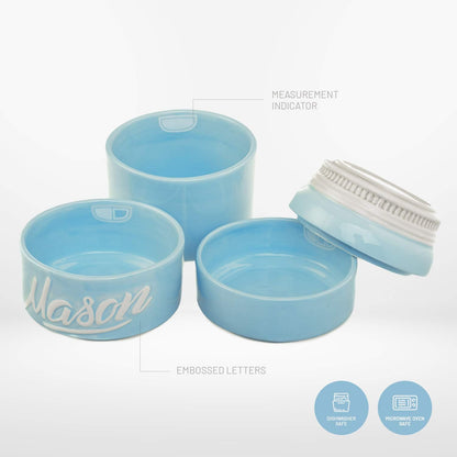 Mason Jar Ceramic Measuring Cups - Stackable Measuring Cups - Measuring Cup Set as Kitchen Gifts - Rustic Measurement Cup for Kitchen Accessories & Decor - A Perfect Holiday Gift Set (Blue, 4 Pc Set)