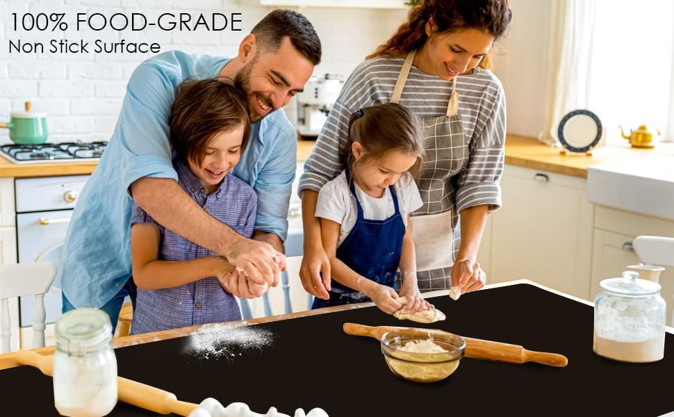Extra Large Silicone Mat, 31.5x23.6 Inch Heat Resistant Mat for Kitchen Counter, Non Stick Silicone Baking Mat for Dough and Pastry, Thick Silicone placement Countertop Protector, Black countertop mat