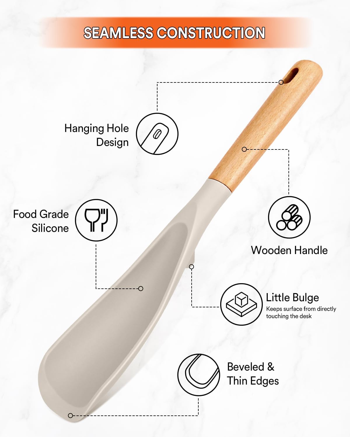 Cooking Spoon for Nonstick Cookwares, Great for Cooking and Serving Sturdy BPA-Free Matte Silicone, Wood Handle Spoon for Mixing, Scoop, and Scrape (Black & Grey, 11.4 inch)