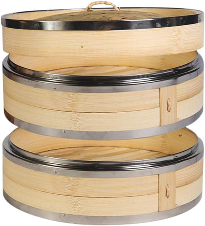Bamboo Steamer Basket 10.6 Inch 3 Tier Dumpling Steamer Steam Pot