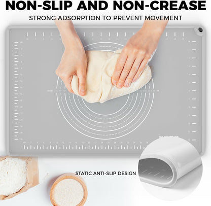 Silicone Baking Mat 24" x 16", Extra Thick Dough Rolling Mat with Measurements and Edge Heightening, Non-stick Food Grade Silicone Pastry Mat for for Pastry, Bread, Cookies, Pizza, Fondant, Pasta