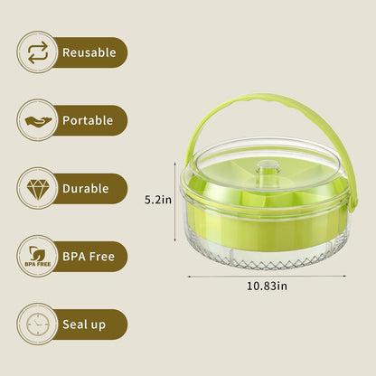 Fruit Ice Divided Serving Tray with Lid and handle,Chilled Veggie Tray,Shrimp Cocktail Serving Dish,Ideal Cold Chilled Serving Platter for Parties,Vegetables,Appetizer,Salads,Picnic,Appetizers,Travel