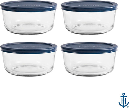 Anchor Hocking 2 Cup Glass Storage Containers with Lids, Set of 4 Glass Food Storage Containers with Mint SnugFit Lids