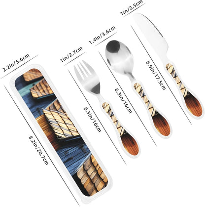 3-Piece Kids Silverware Set With Storage Case, Stainless Steel Reusable Children Safe Knife Spoon Fork Set Blue Active Girl Running Sunset Children Flatware Set For Kids Lunch Box - Colors A