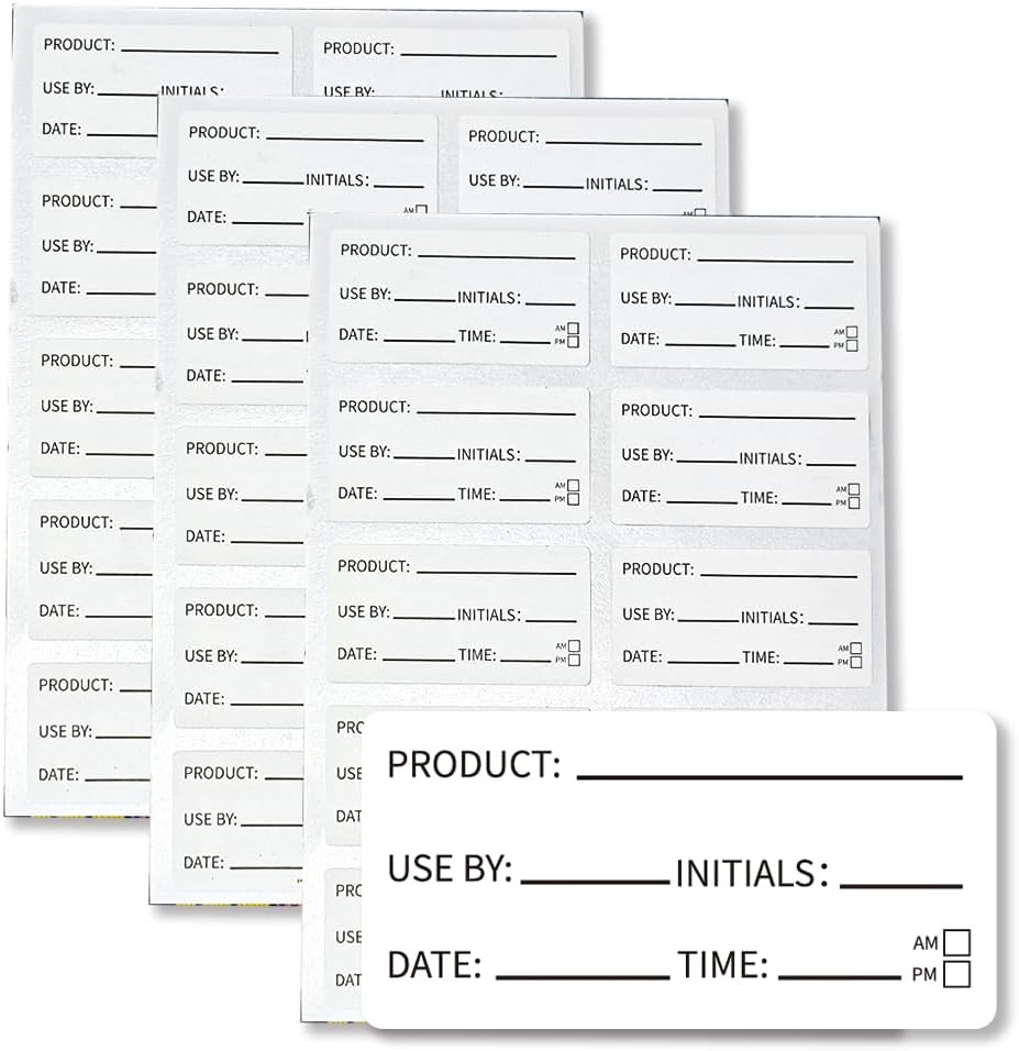 500pcs Write-On Food Rotation Labels 5x2.5cm – Easy Tear Adhesive Stickers for Product/Date/Use by/Time/Initials, Writable and Removable for Kitchen, Restaurant, Storage Containers