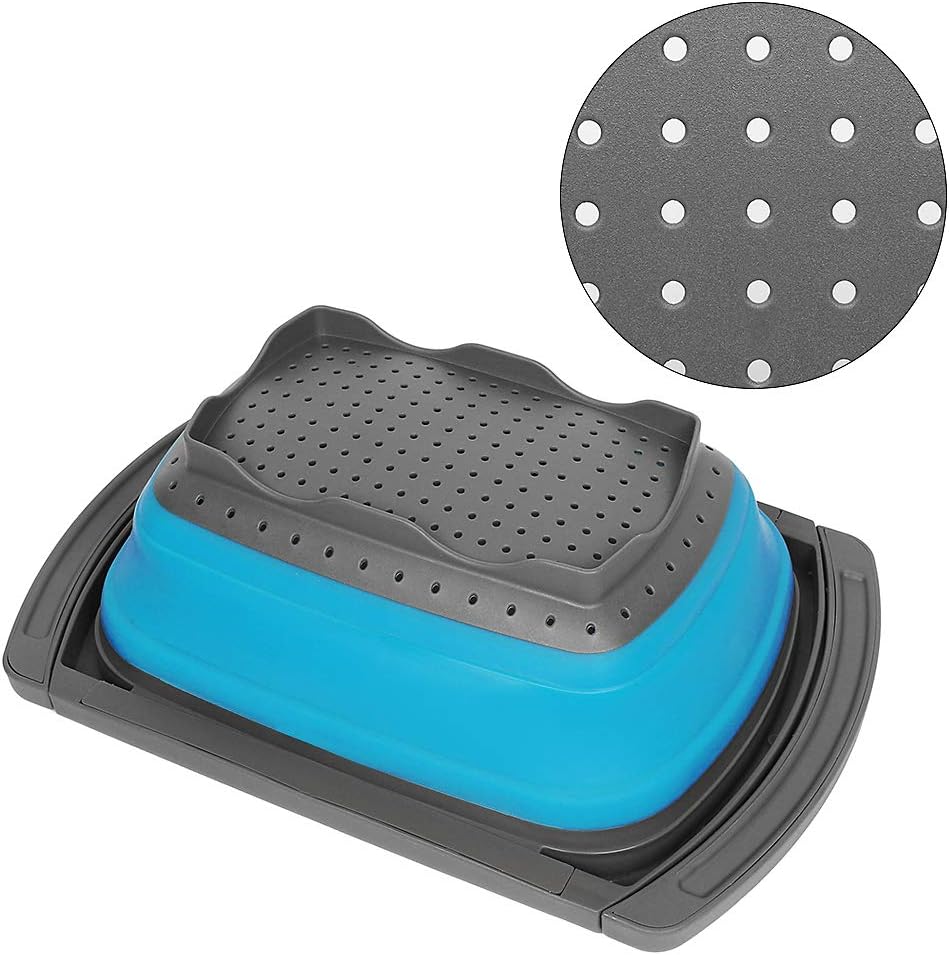 Qimh Colander Collapsible, Over The Sink Veggies/Fruit 6-Quart Strainers and Colanders with Extendable Handles, Folding Strainer for Kitchen