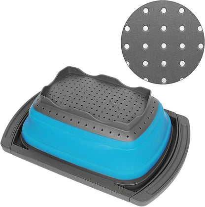 Qimh Colander Collapsible, Over The Sink Veggies/Fruit 6-Quart Strainers and Colanders with Extendable Handles, Folding Strainer for Kitchen