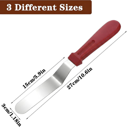 Angled Icing Spatula, 6" Stainless Steel Offset Spatula Cake Spatulas with Plastic Handle Cake Knife Frosting Spatulas Cakes Decorating Tools for Home, Kitchen, Baking (Red)