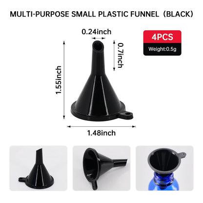 Mini Funnel 4-Pack for Lab Bottles, Sand Art, Perfume, Spice, Powder, Essential Oil, Recreational, Kitchen Food Grade Small Plastic (4colors)