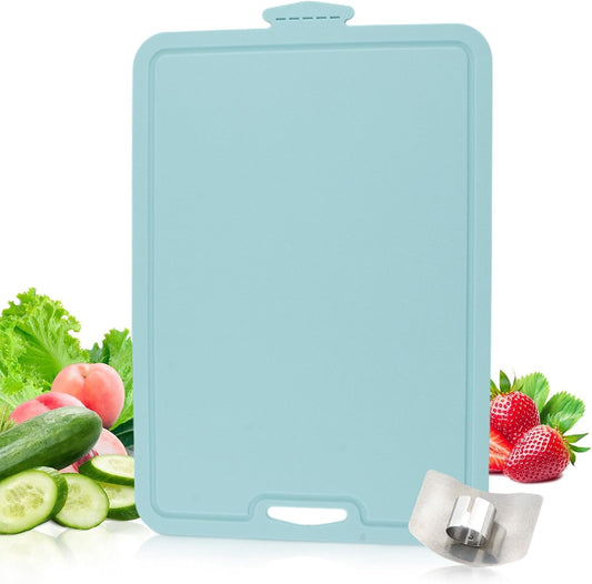 Flexible Cutting Board, With Finger Guard Silicone Cutting Board Non Slip Cutting Mat Foldable Chopping Board Mat for Meat and Vegetables(Blue)