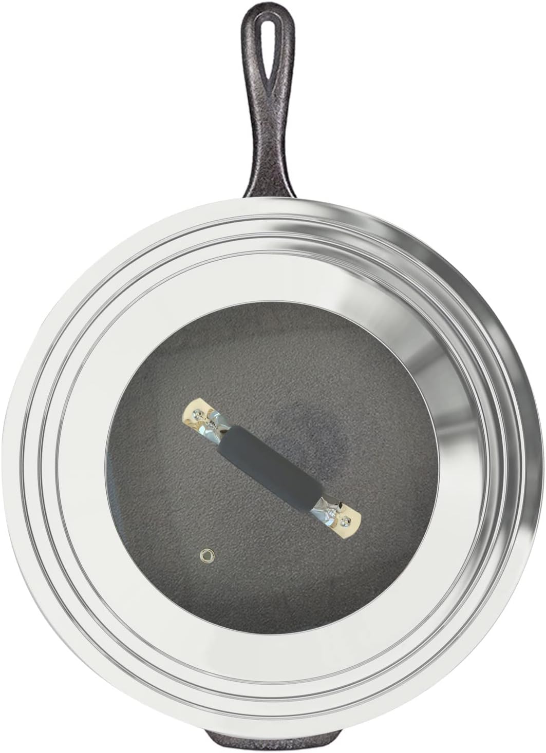 Universal Pans Pots Lid Cover Fit All 8.25 Inch to 12 Inch Pots/Pans/Woks Stainless Steel and Glass Lid with Heat Resistant Knob, Black