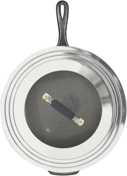 Universal Pans Pots Lid Cover Fit All 8.25 Inch to 12 Inch Pots/Pans/Woks Stainless Steel and Glass Lid with Heat Resistant Knob, Black