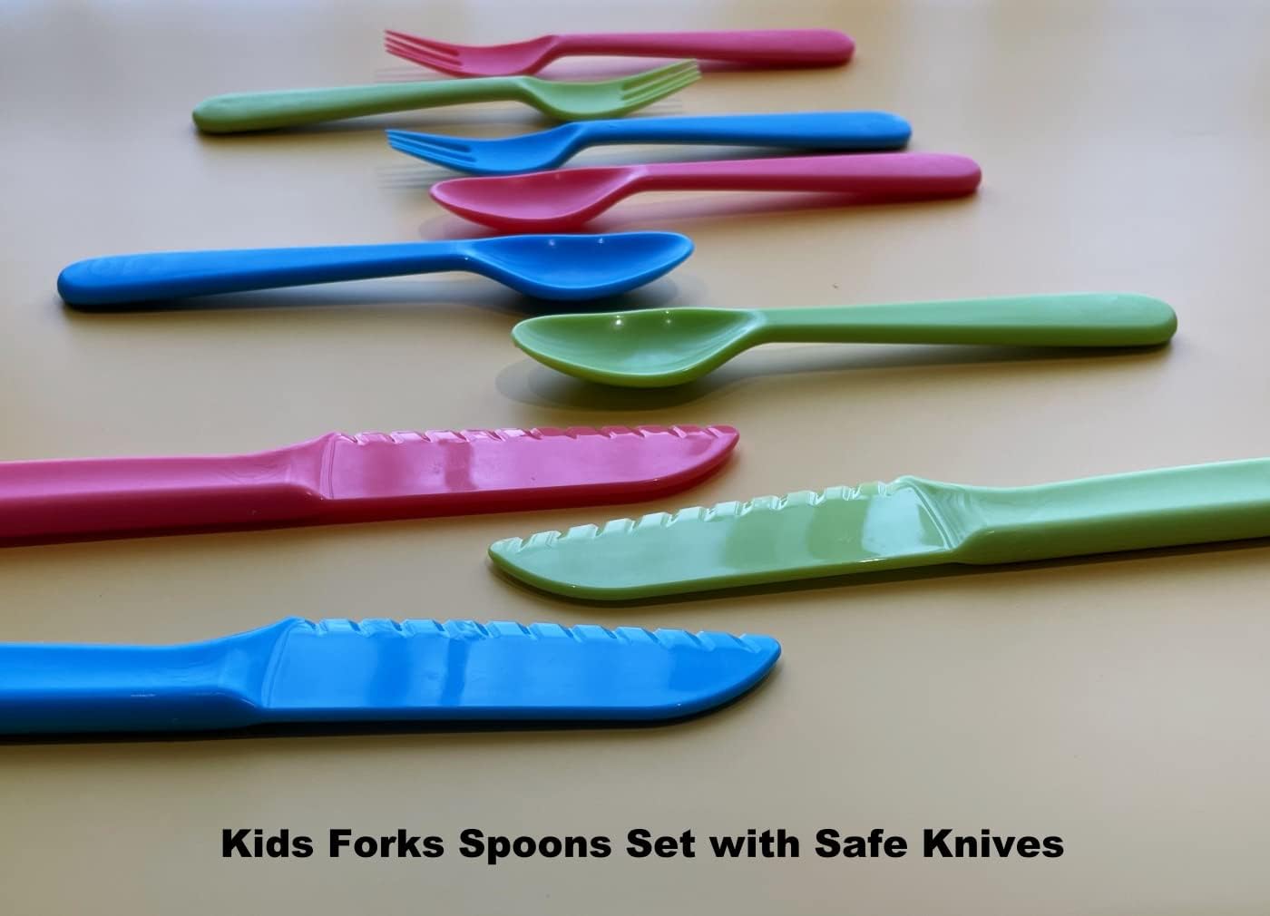 Jawbush 16 Pcs Kids Utensils, Plastic Kids Forks and Spoons, Reusable Toddler Utensils, Durable Flatware Set for Lunch Box, Easy to Use, BPA Free
