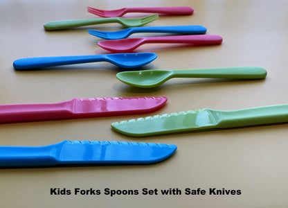 Jawbush 16 Pcs Kids Utensils, Plastic Kids Forks and Spoons, Reusable Toddler Utensils, Durable Flatware Set for Lunch Box, Easy to Use, BPA Free