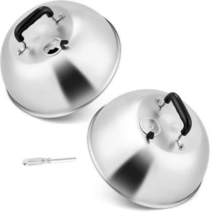HaSteeL Cheese Melting Dome Set of 2, 12 Inch Round Basting Cover Metal Steam Cover, Stainless Steel Griddle Accessories for Flat Top Grill/Outdoor BBQ/Kitchen Cooking