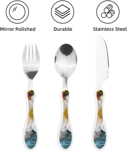 3-Piece Kids Silverware Set With Storage Case, Stainless Steel Reusable Children Safe Knife Spoon Fork Set African Animals Children Flatware Set For Kids Lunch Box