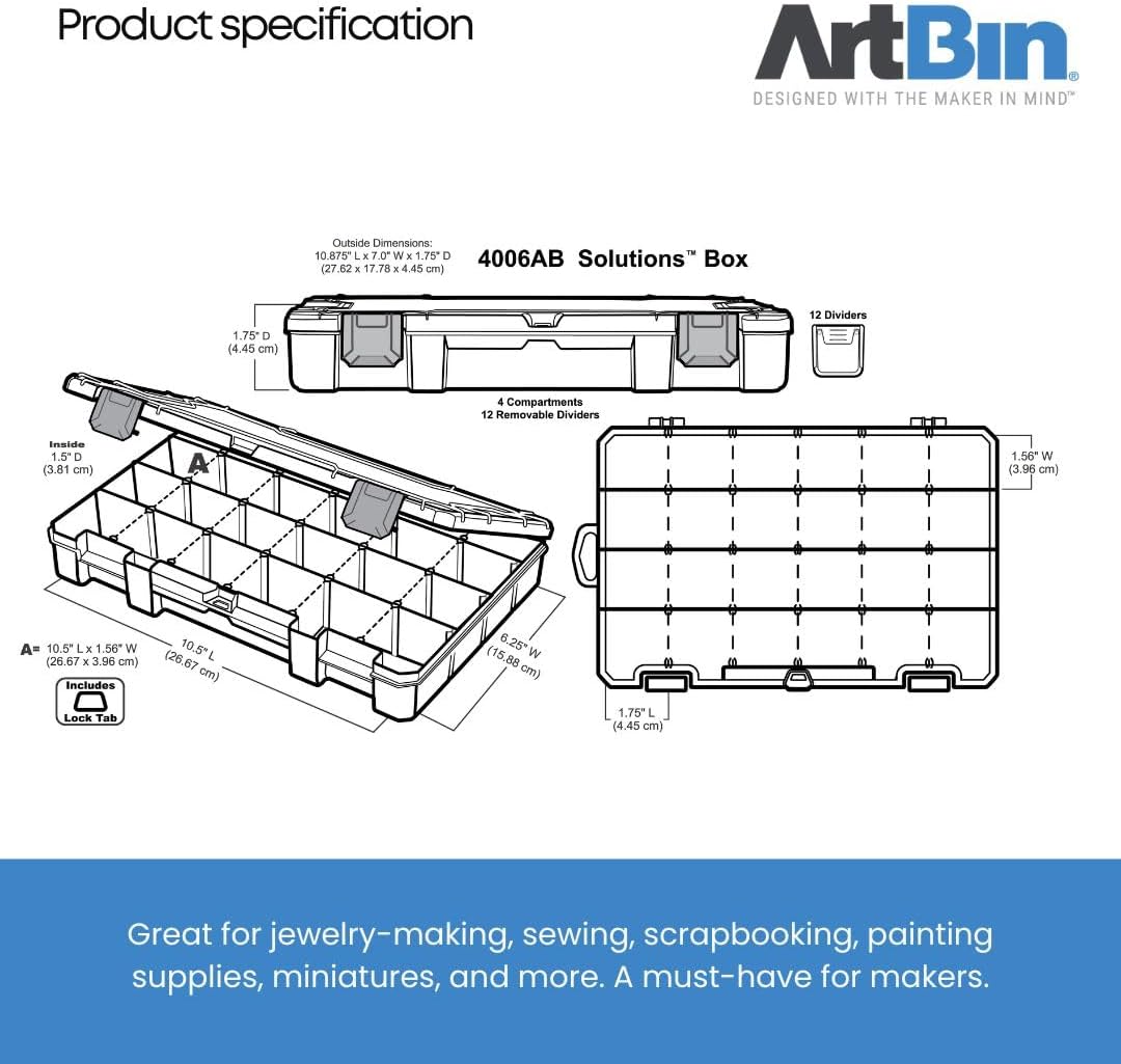 ArtBin Large Solutions Box Clear Art & Craft Organizer with Dividers - Plastic Storage Case for Convenient and Versatile Storage - Ideal for Various Craft Supplies