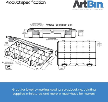 ArtBin Large Solutions Box Clear Art & Craft Organizer with Dividers - Plastic Storage Case for Convenient and Versatile Storage - Ideal for Various Craft Supplies