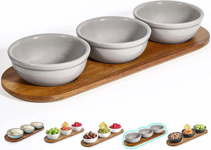 Artena 6oz Turquoise Solid Ceramic Chips and Dip Serving Platter with Acacia Wooden Tray, 4.5inch Glazing Small Serving Bowls/Dipping Dishes for Condiments,Side Dishes, Dipping, Pre, Dessert, Salsa