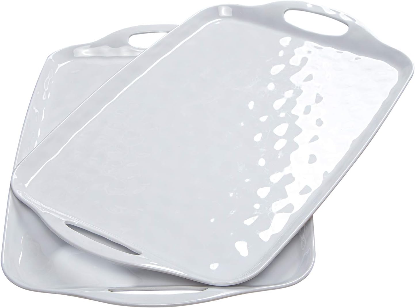 TP Large Serving Trays with Handles, 19" x 12" Melamine Serving Platters for Food, Turkey, Set of 2 Rectangular Trays for Party, Pure White