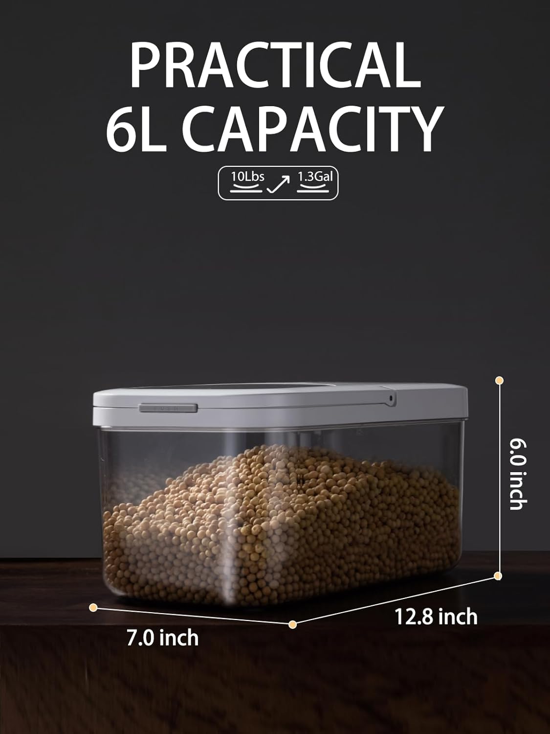 LivLab Mker Rice Storage Container 20 lbs - 15 lbs Airtight Flour Dispenser with Lids & wheel, BPA Free, kitchen organizers for Pet/Cat/Dog Food Storage Container (10 lbs), White