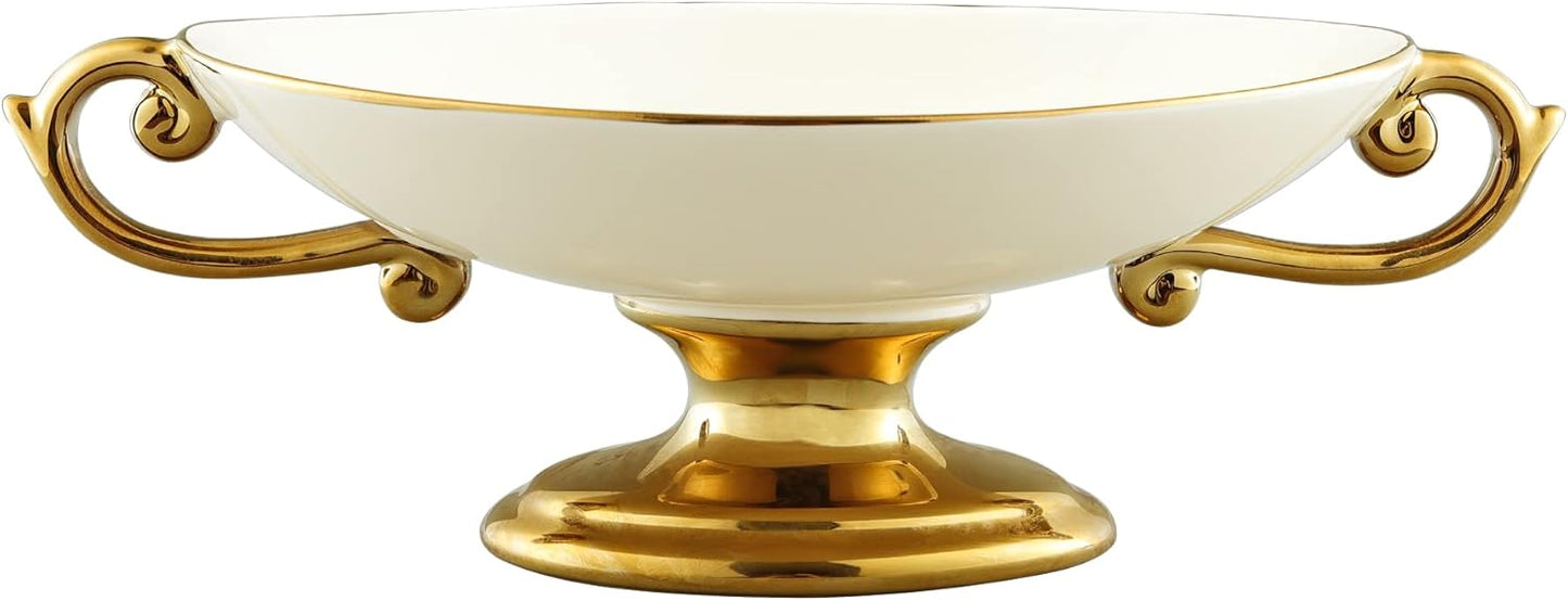 fanquare 3 Compartment Platter, Gold Porcelain Appetizer Serving Tray, Floral Ceramic Divided Serving Plate for Fruit, Candy, Nuts