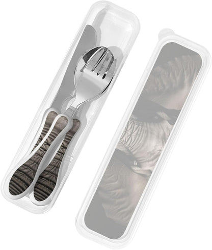 3-Piece Kids Silverware Set With Storage Case, Stainless Steel Reusable Children Safe Knife Spoon Fork Set Fashion Striped Children Flatware Set For Kids Lunch Box