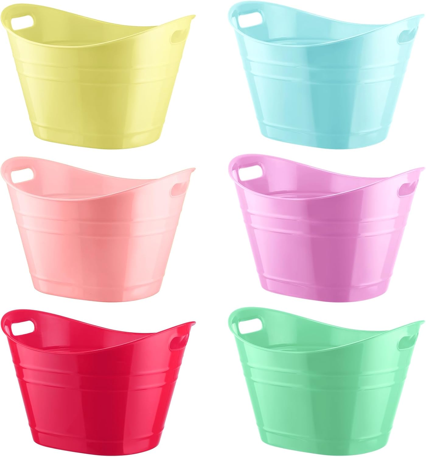 Patelai 6 Pcs Ice Buckets Bulk, Plastic Ice Buckets with Handles, Oval Storage Tub, Large Capacity Drink Tub for Party Bar Wine Beer Champagne Beverage Bottle Cooler(4.5 Liter,Clear)