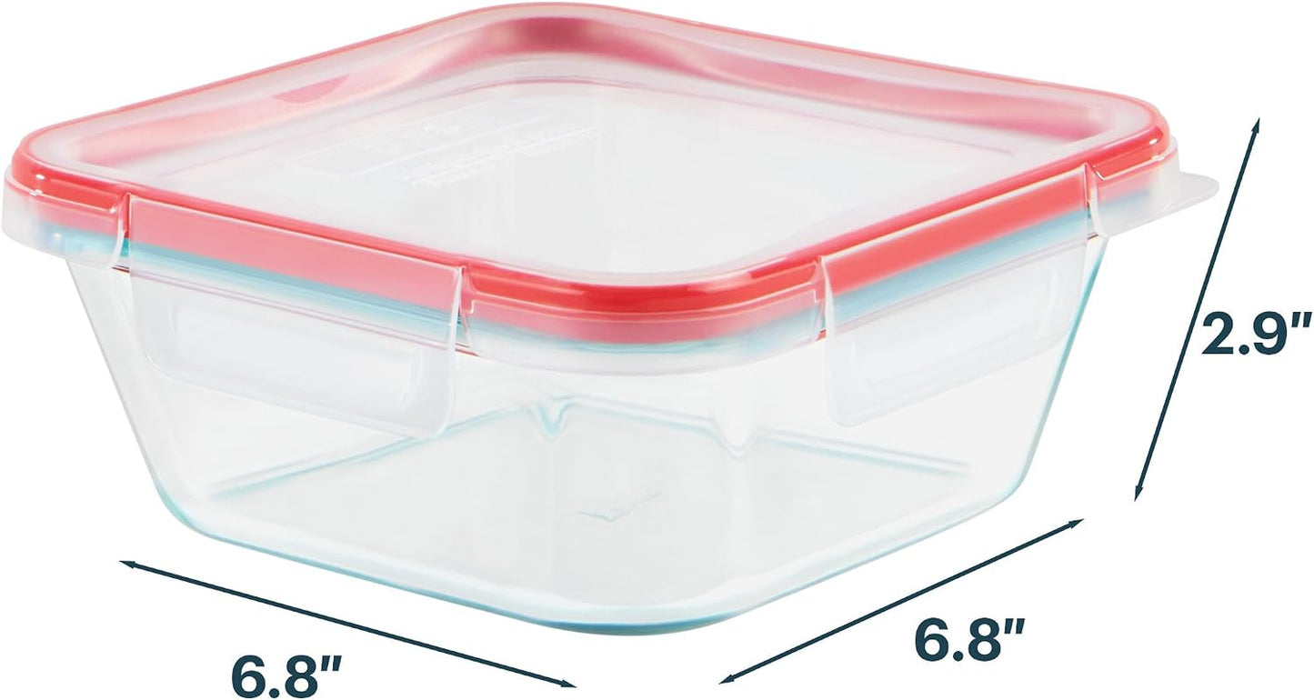 Pyrex Freshlock Glass Food Storage Container, Airtight & Leakproof Plastic Locking Lids, Freezer Dishwasher Microwave Safe, 8 Cup
