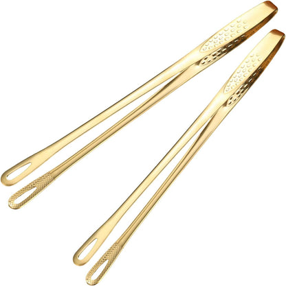 11 Inch Cooking Tweezers Tongs for Cooking,2 PCS KitchenTongs Precision Serrated Tips, Stainless Steel Tweezer Kitchen Tools for BBQ, Plating and Serving (Gold)