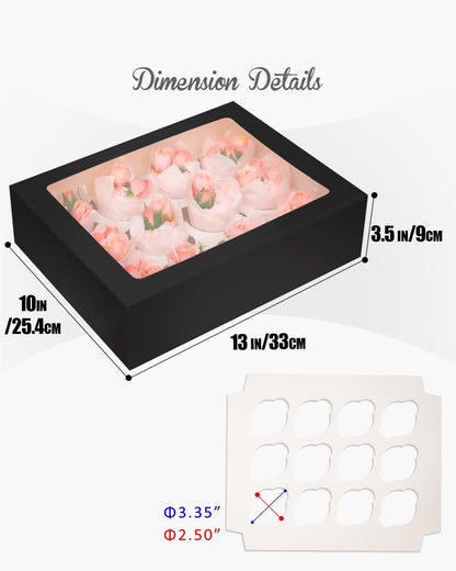 Bakepacker Auto-pop up 12 Cupcake Containers 6-Packs Brown Cupcakes Carrier, 12 Cupcake Boxes with Window 13"x10"x3.5"